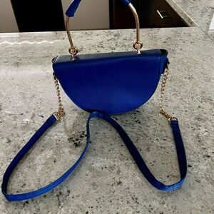 Primark Blue and Gold Crossbody Bag with Chain Strap